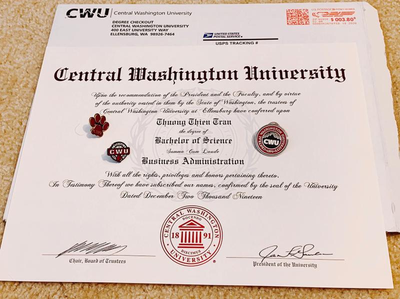 美国中央华盛顿大学毕业证书样本