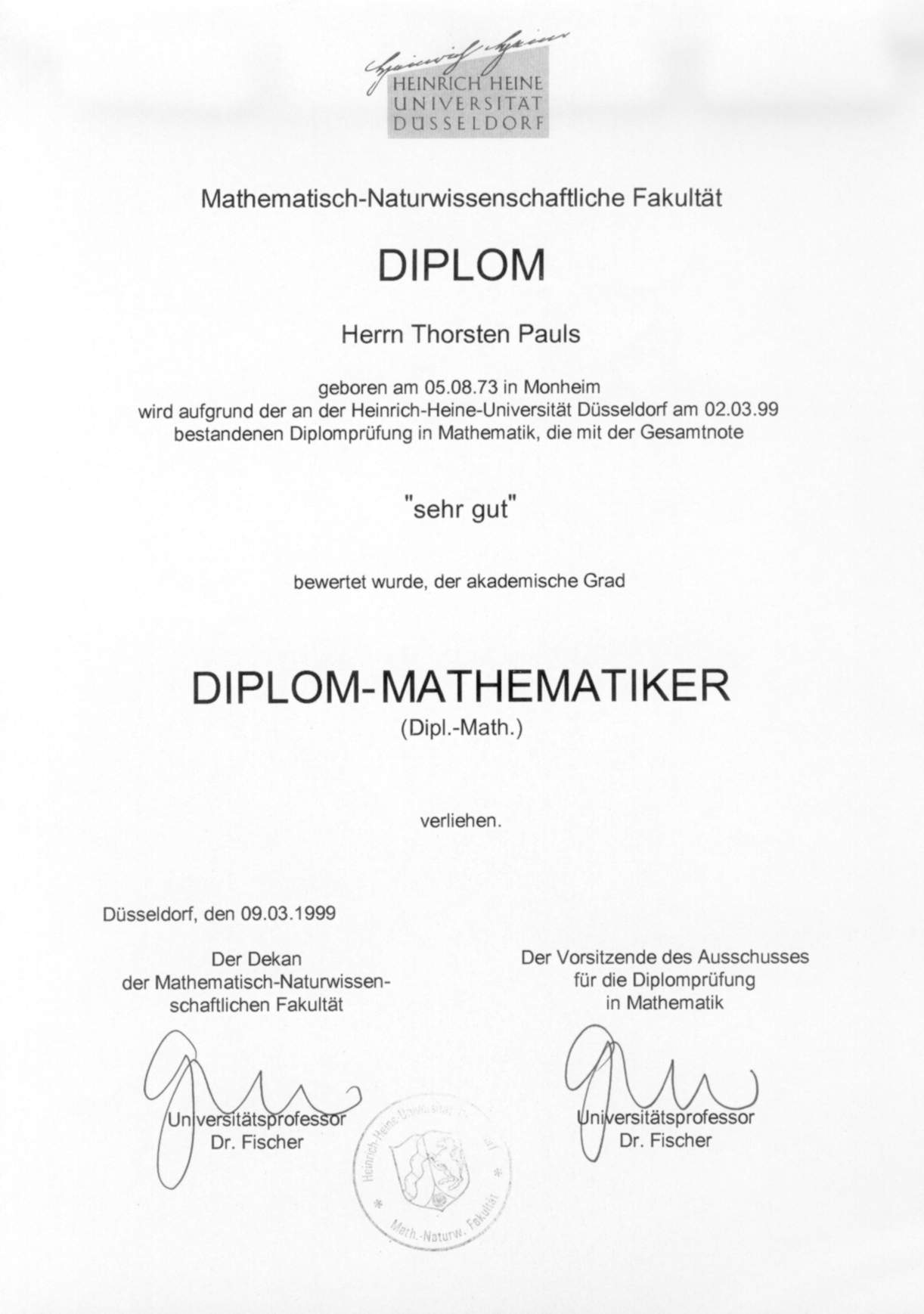 德国杜塞尔多夫大学毕业证样本