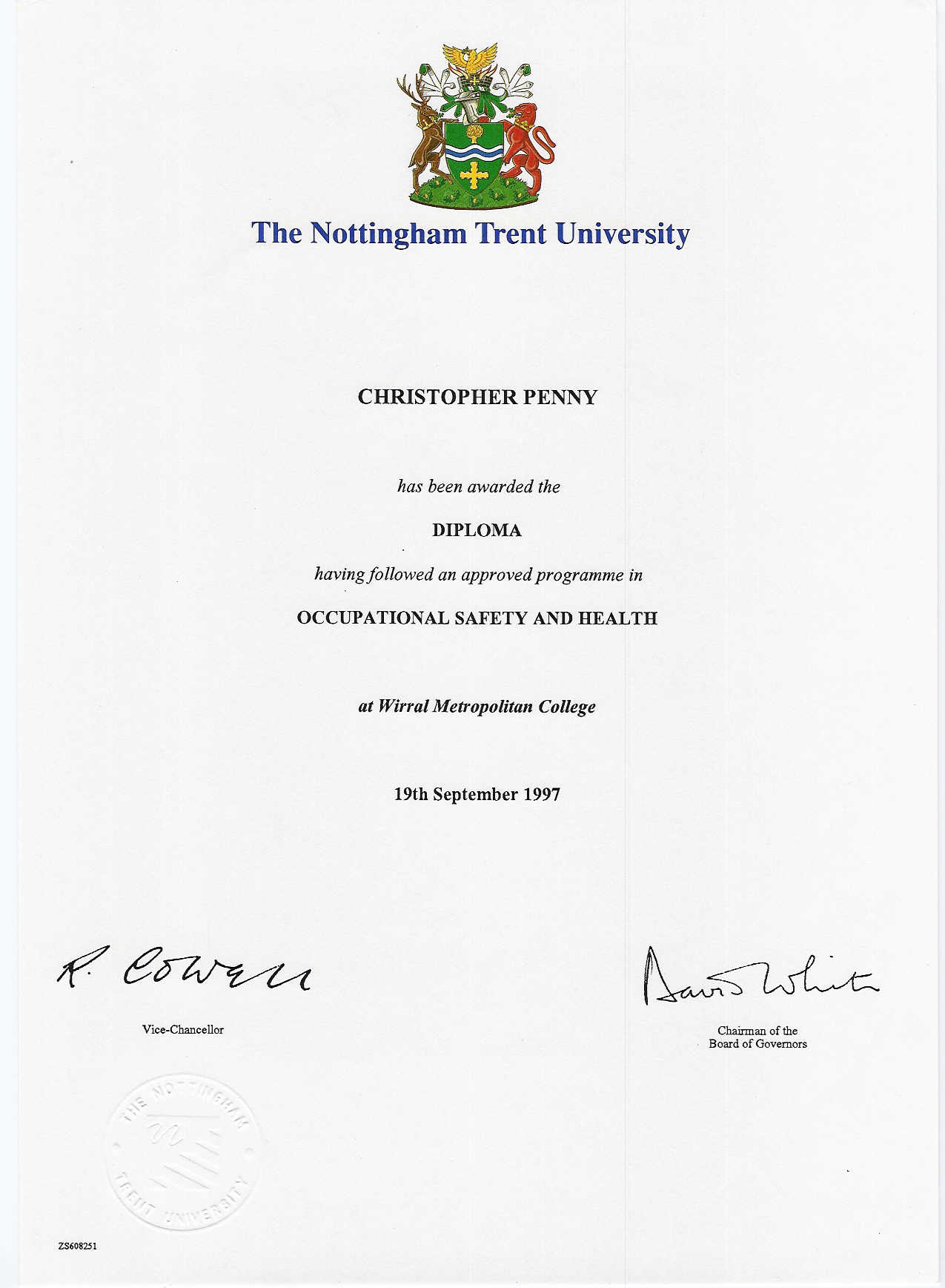 英国诺丁汉特伦特大学毕业证样本