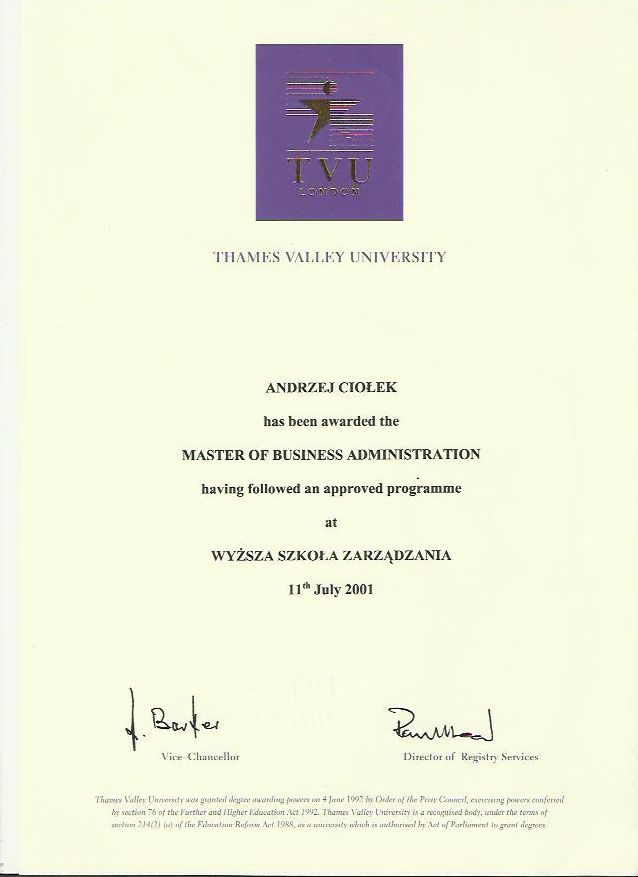 英国泰晤士河谷大学毕业证样本