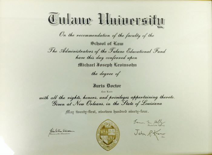 美国杜兰大学毕业证样本