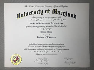 美国马里兰大学帕克分校毕业证样本