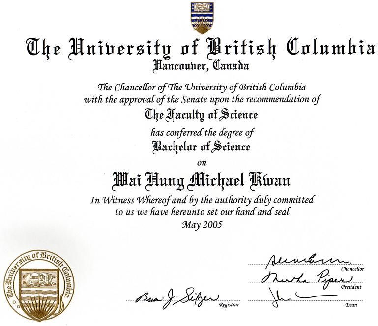 加拿大英属哥伦比亚大学毕业证样本